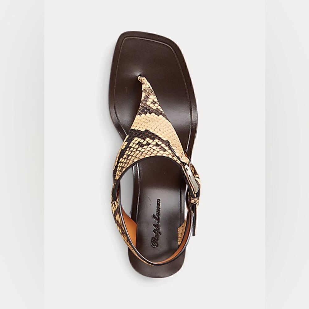 Ralph Lauren Pre Fall ‘21 Wellington Collection Julie Tan Snakeskin Thong Sandal - Picture 11 of 17